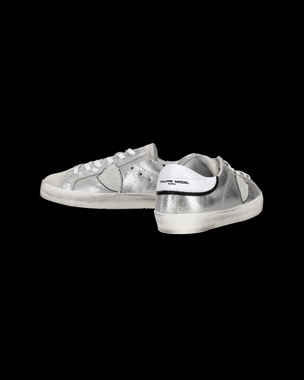 Philippe Model Sneakers Paris da Bambini Argento e Nere in Pelle Metal Pezzi Unici