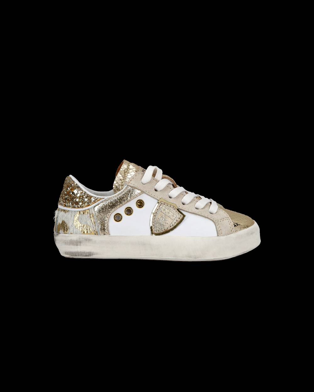Philippe Model Baby Paris Low-Top Sneakers in Leather, White Gold Consegna Veloce
