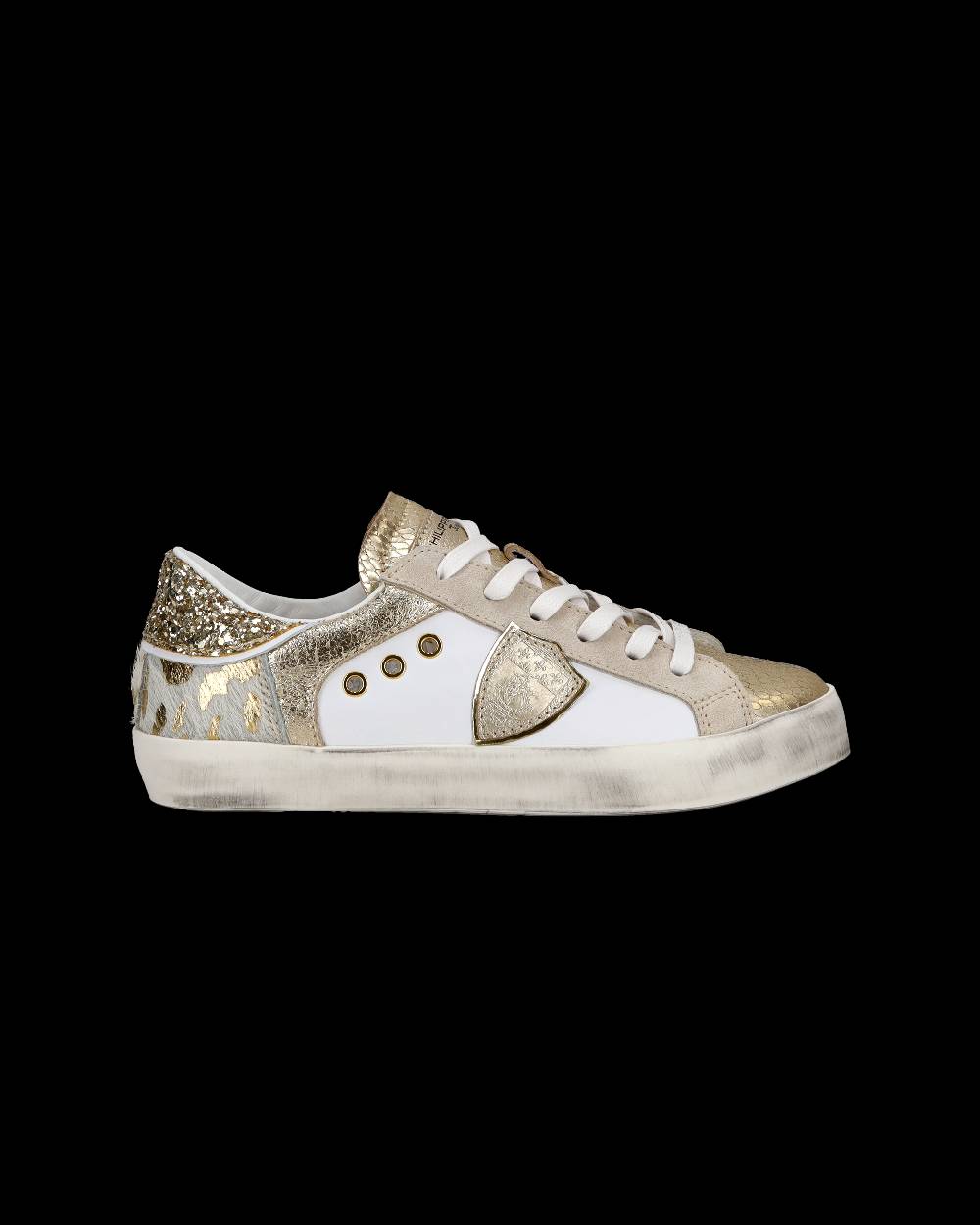 Philippe Model Sneakers basse Paris da Bambino in pelle, Bianco Oro Offerte