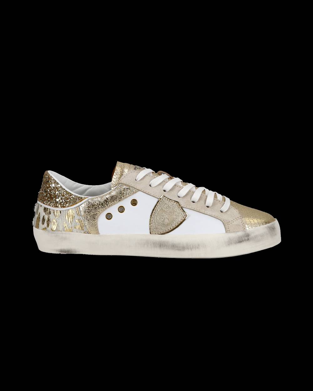 Philippe Model Sneakers basse Paris da Bambino in pelle, Bianco Oro Hotsell