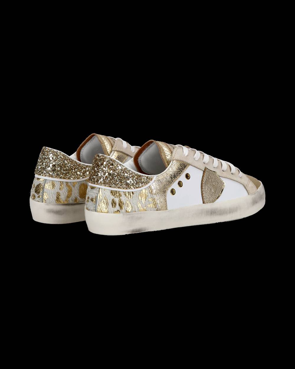 Philippe Model Sneakers basse Paris da Bambino in pelle, Bianco Oro Hotsell