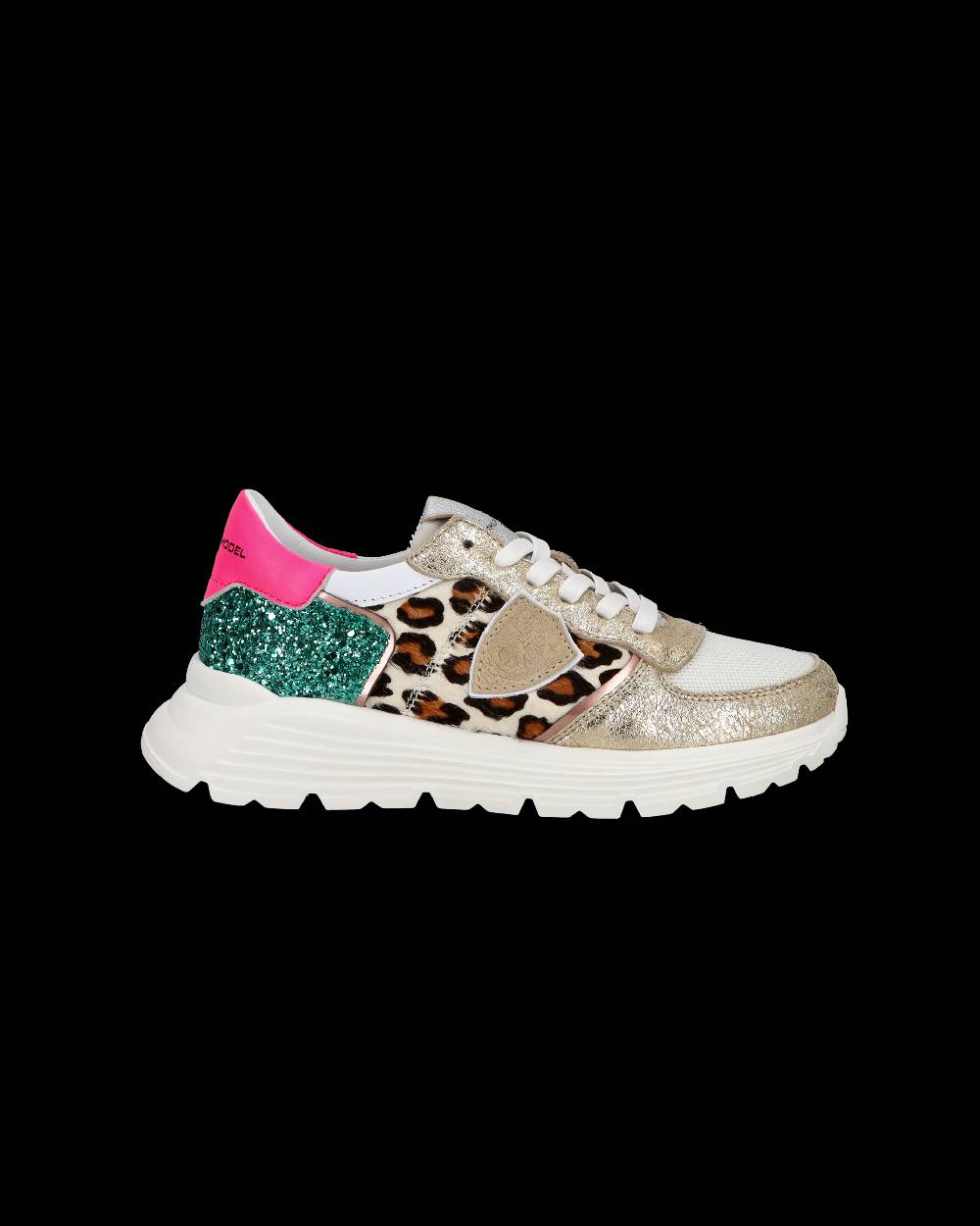Philippe Model Sneakers basse Trpx Haute da Ragazzo in pelle e glitter, Bianco Verde Vendita Economica
