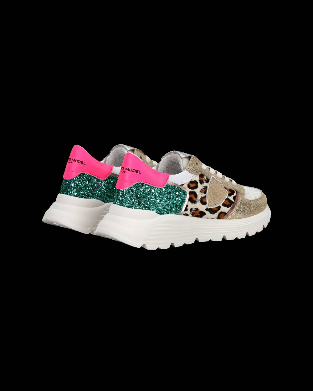 Philippe Model Sneakers basse Trpx Haute da Ragazzo in pelle e glitter, Bianco Verde Vendita Economica