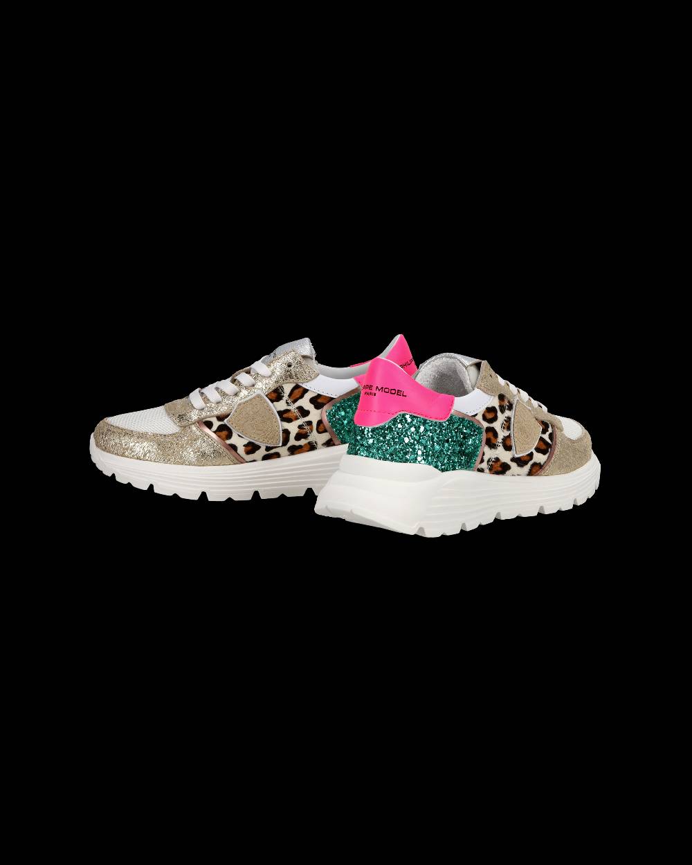 Philippe Model Sneakers basse Trpx Haute da Ragazzo in pelle e glitter, Bianco Verde Vendita Economica