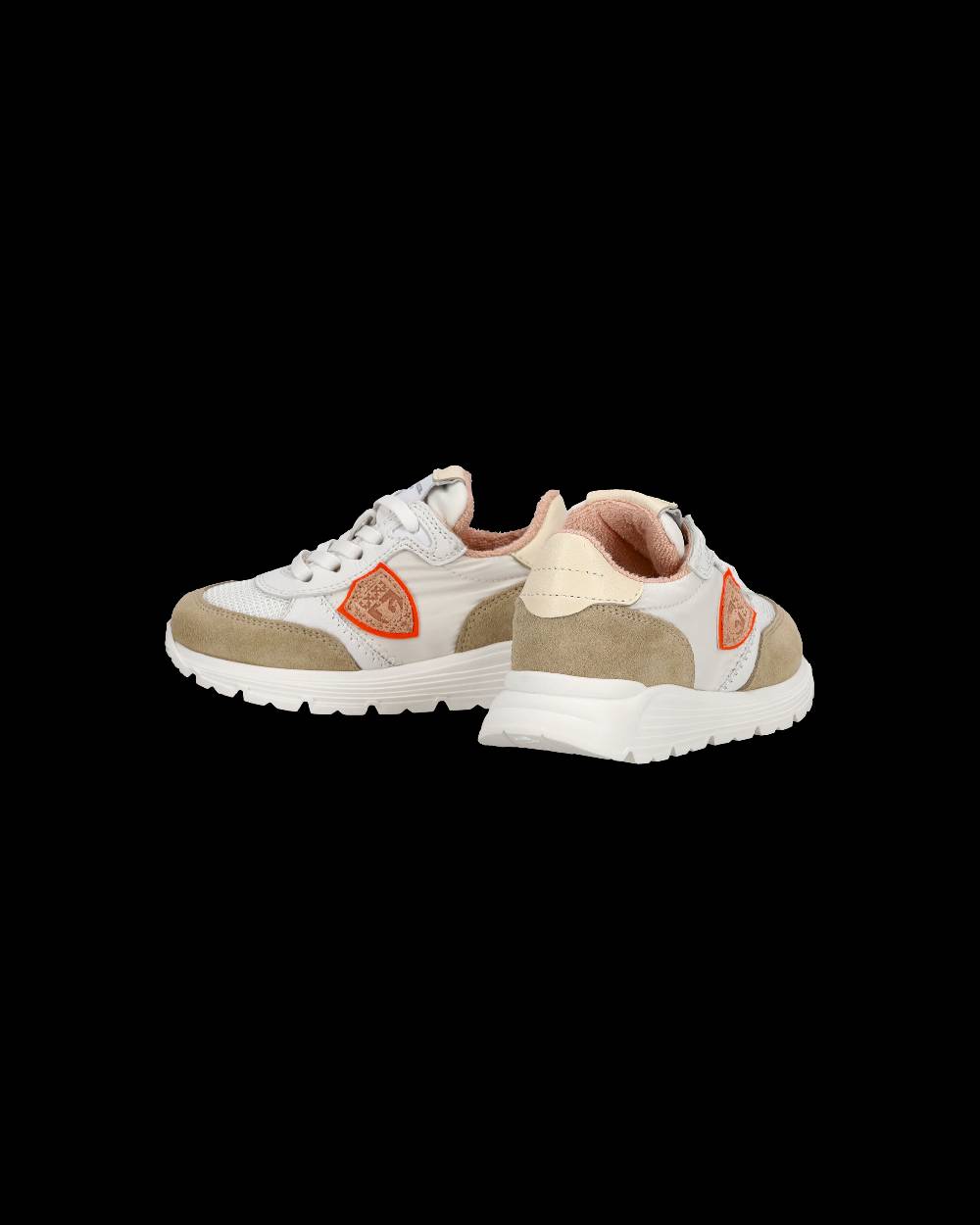 Philippe Model Baby Antibes Low-Top Sneakers in Nylon And Leather, White Beige Saldi Di Fabbrica