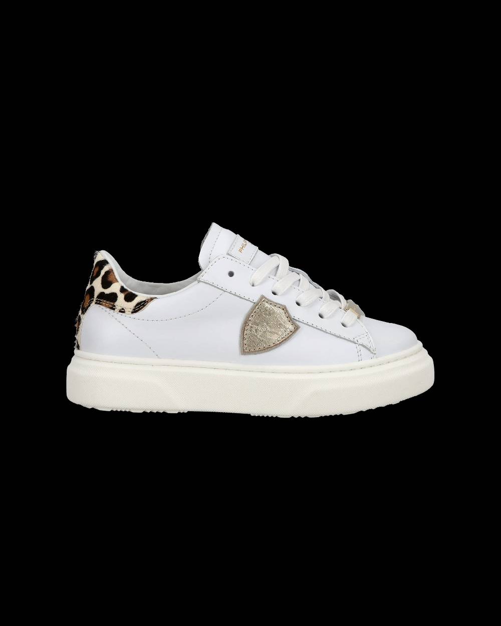 Philippe Model Junior Temple Low-Top Sneakers in Leather, White Pink Negozio