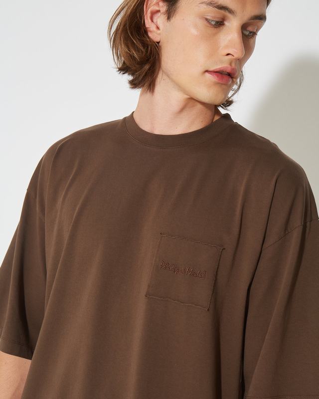 Philippe Model T-Shirt Maurice da Uomo Marrone Noce in Jersey Nuovo