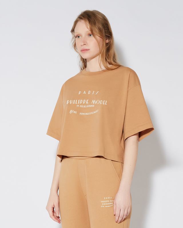 Philippe Model T-shirt cropped Marion da Donna Marrone in Jersey Shopping Online