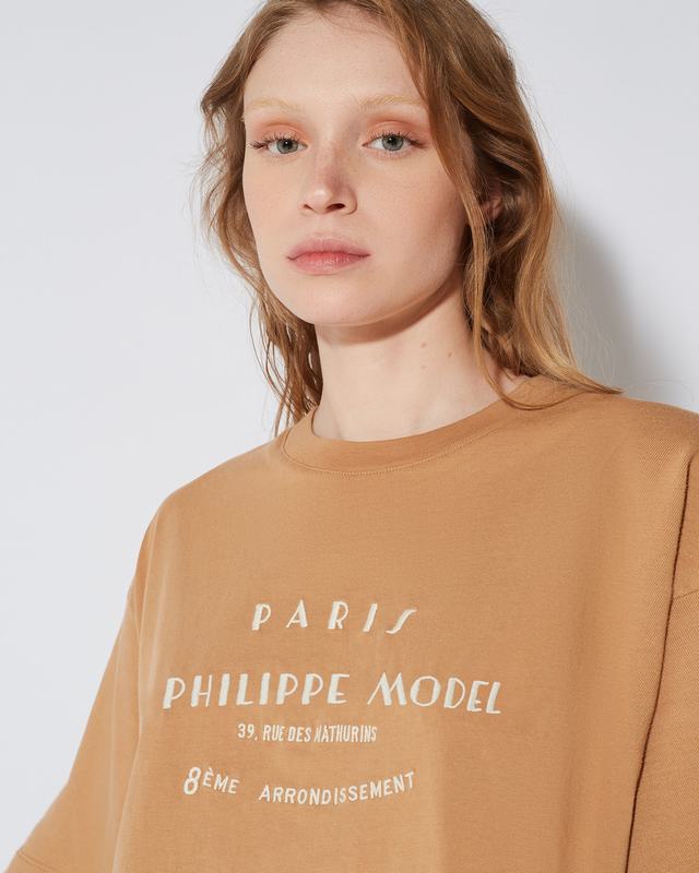 Philippe Model T-shirt cropped Marion da Donna Marrone in Jersey Shopping Online