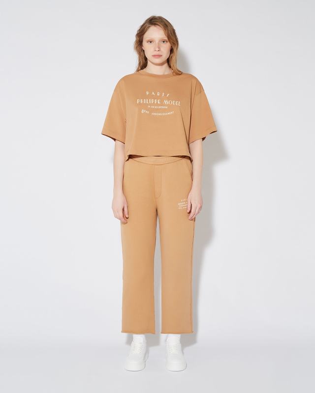 Philippe Model T-shirt cropped Marion da Donna Marrone in Jersey Shopping Online