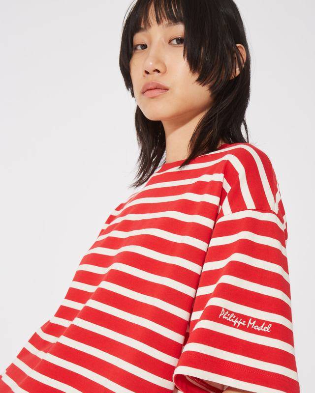 Philippe Model T-Shirt Monique da Donna Rossa in Cotone Saldi Di Fabbrica