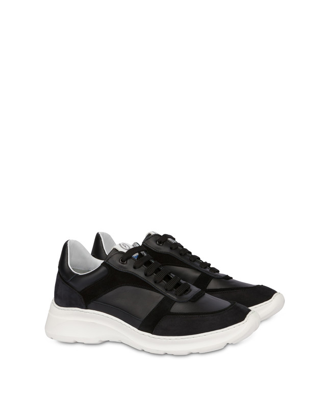 Pollini Sneakers In Vitello, Nabuk E Crosta Roomy Nero/nero/nero/nero/nero Moda