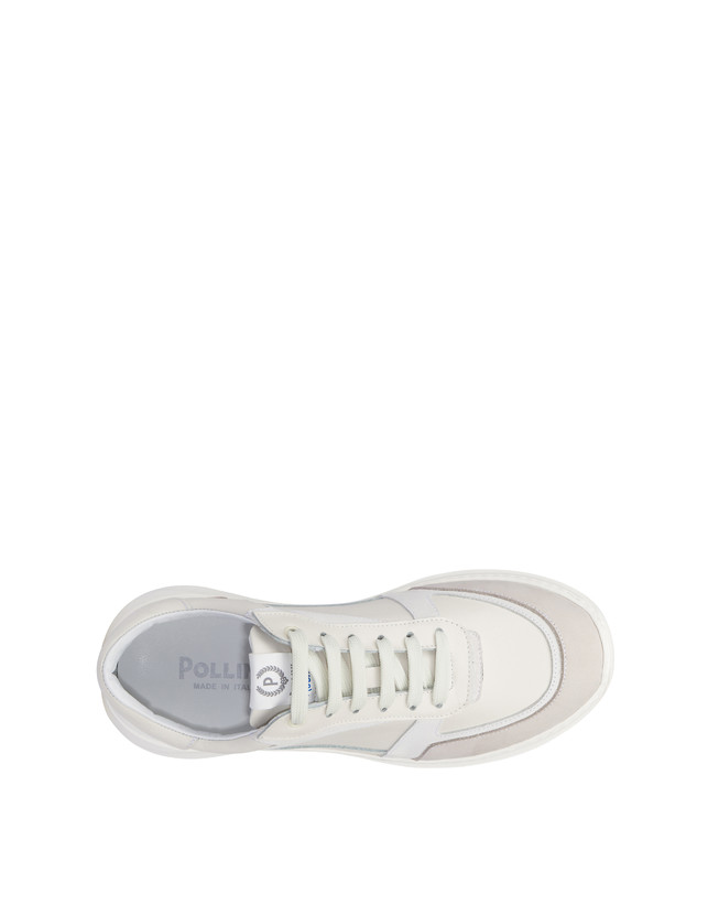 Pollini Sneakers In Vitello, Nabuk E Crosta Roomy Avorio/perla/bianco/bianco/avorio Italia