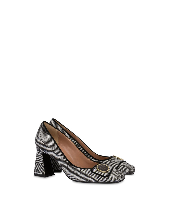 Pollini Décolleté In Tessuto Spigato Dama Bianco-nero/nero Sconto