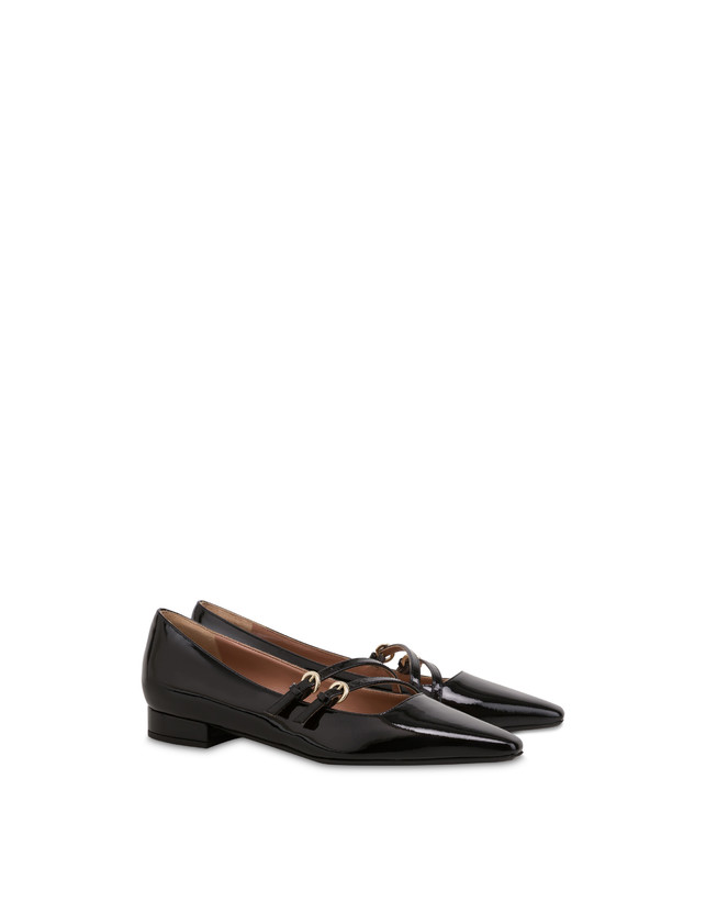 Pollini Ballerine In Vernice Bi-buckle Nero In Saldo