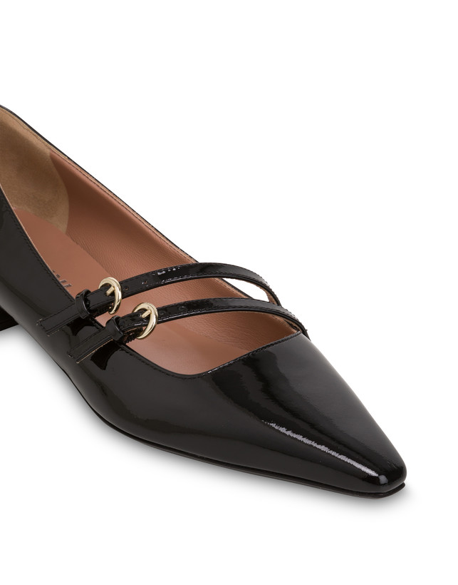 Pollini Ballerine In Vernice Bi-buckle Nero In Saldo