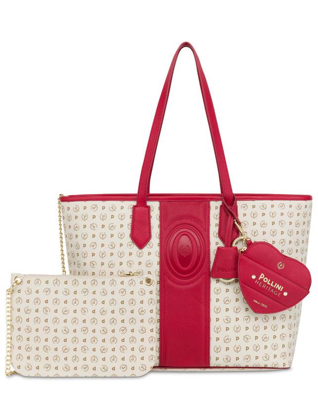 Pollini Shopping Bag Heritage 70th Anniversary Avorio/rosso Vendite Flash