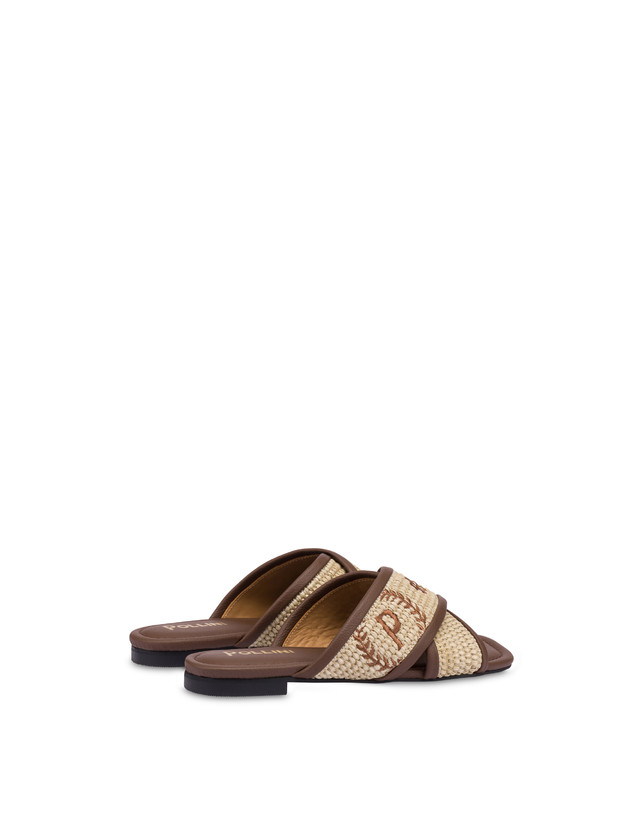 Pollini Sandali Flat In Paglia Intrecciata Macro Heritage Naturale/marrone Spedizione Gratuita