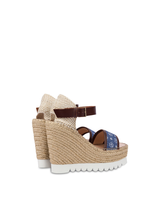 Pollini Sandali Con Zeppa Espadrillas Heritage Denim Jacquard Blu/marrone Promozione Limitata