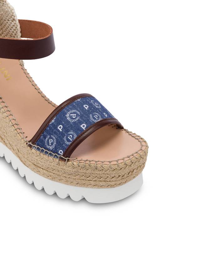 Pollini Sandali Con Zeppa Espadrillas Heritage Denim Jacquard Blu/marrone Promozione Limitata