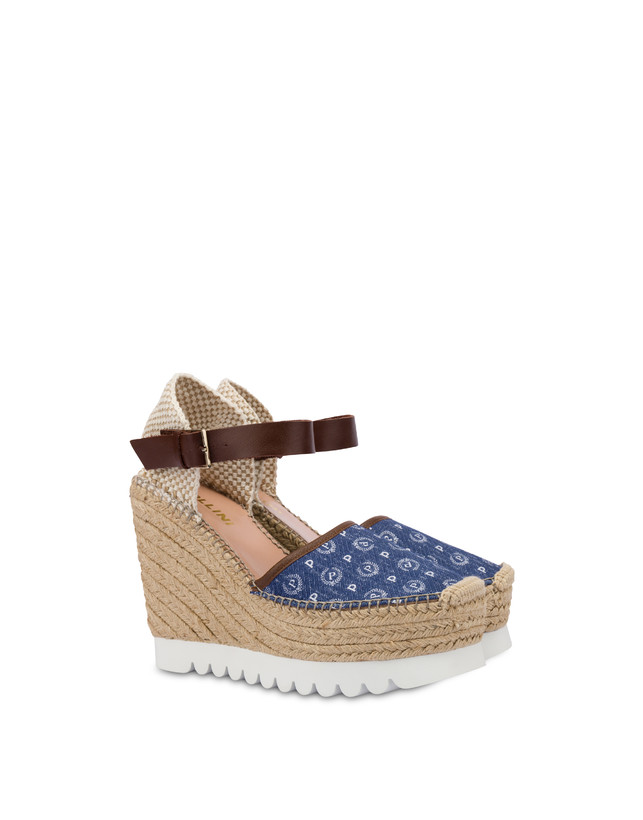 Pollini Sandali Con Zeppa Espadrillas Heritage Denim Jacquard Blu/marrone Fino Al -60%