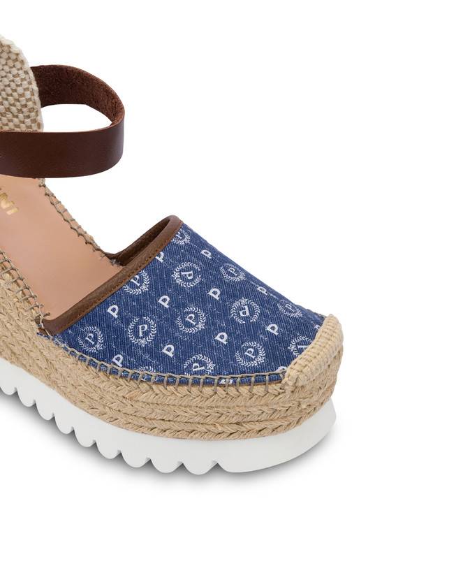 Pollini Sandali Con Zeppa Espadrillas Heritage Denim Jacquard Blu/marrone Fino Al -60%