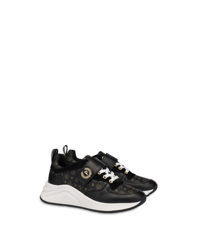 Pollini Sneakers In Vitello E Pvc Logo Heritage Nero/nero Economico