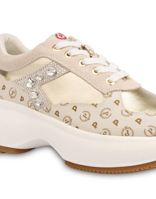 Pollini Sneakers Con Pietre E Strass Forever Avorio/platino Online