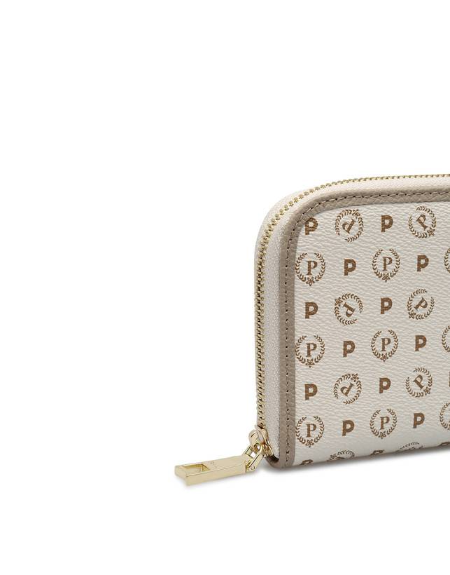 Pollini Portafoglio Zip Around Heritage Logo Classic Avorio/ghiaccio In Linea