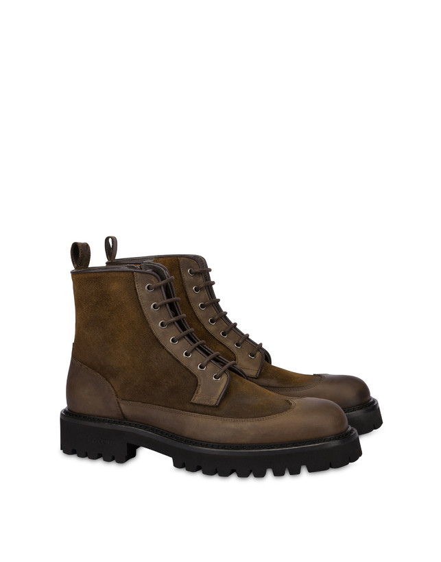 Pollini Combat Boot In Crosta E Vitello Budapest Fango/fango Acquista Ora