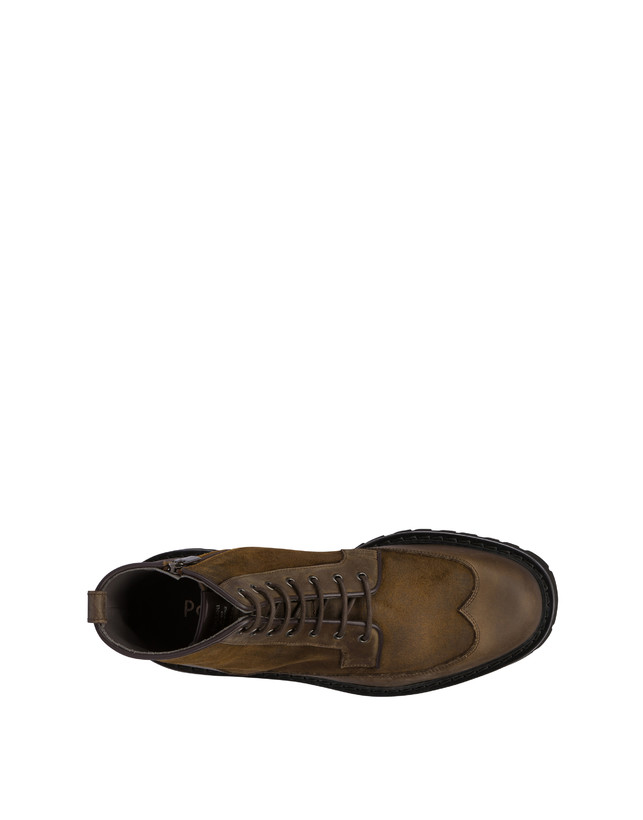 Pollini Combat Boot In Crosta E Vitello Budapest Fango/fango Acquista Ora