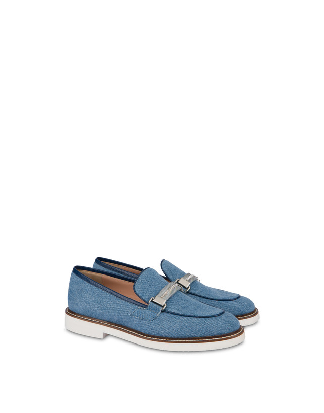 Pollini Mocassini In Tessuto Denim Mannish Denim/navy Offerta