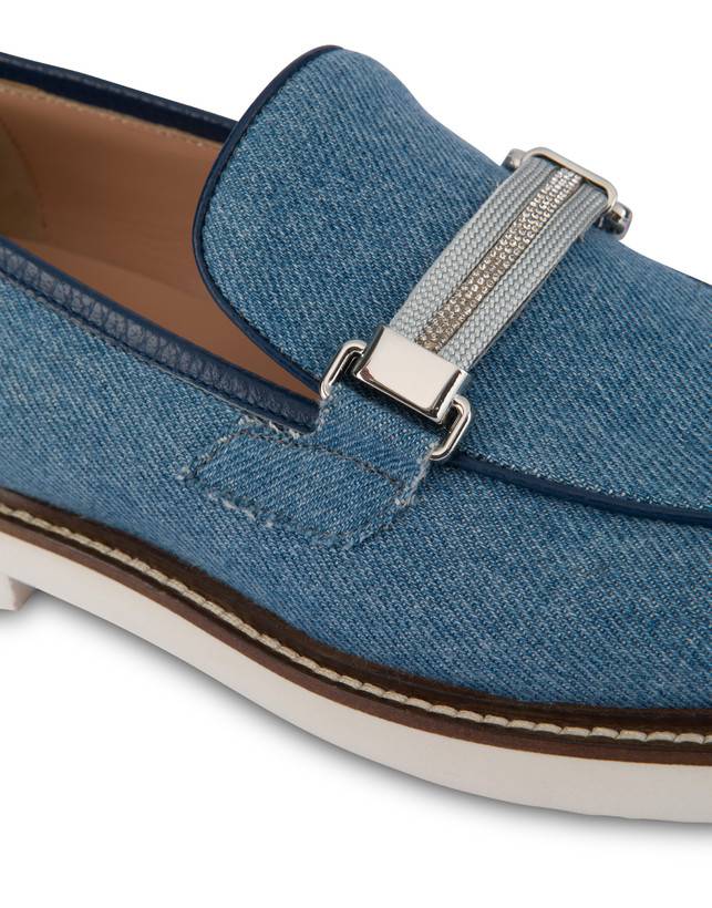 Pollini Mocassini In Tessuto Denim Mannish Denim/navy Offerta