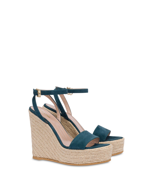 Pollini Sandalo Con Zeppa In Camoscio Playa Pavone In Vendita