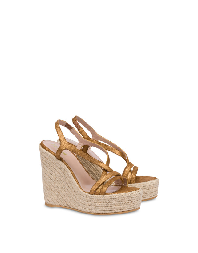 Pollini Sandalo Con Zeppa In Crosta Laminata Playa Oro Saldi