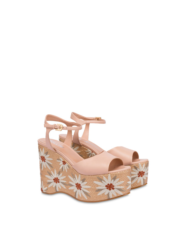 Pollini Sandali Con Zeppa Ricamata Desert Rose Nude/naturale Vendita Economica
