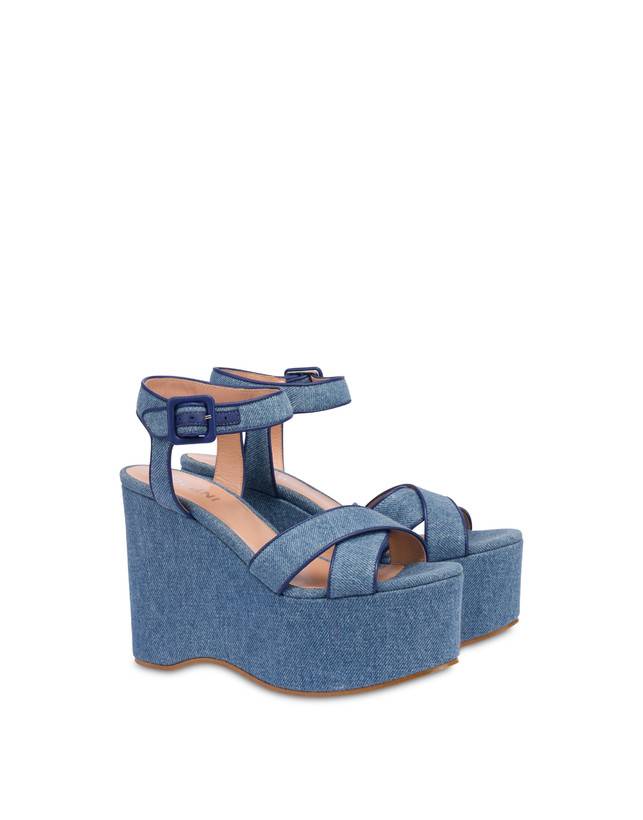 Pollini Sandali In Denim Con Zeppa Capri Denim/navy Vendite Flash
