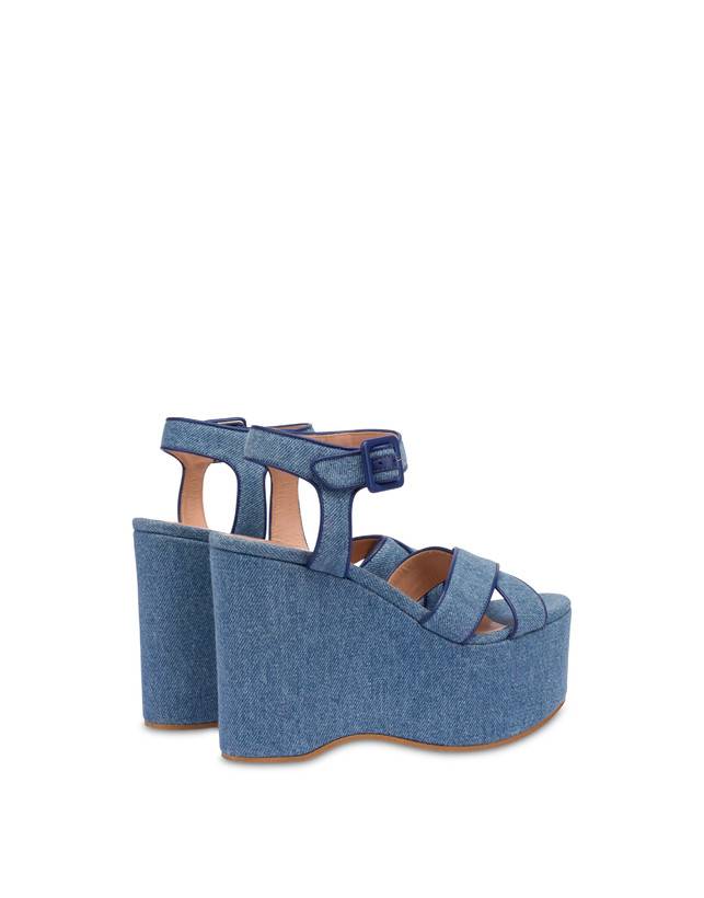 Pollini Sandali In Denim Con Zeppa Capri Denim/navy Vendite Flash