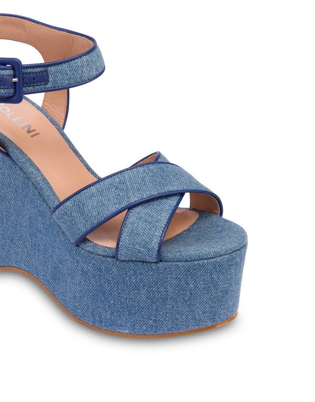 Pollini Sandali In Denim Con Zeppa Capri Denim/navy Vendite Flash