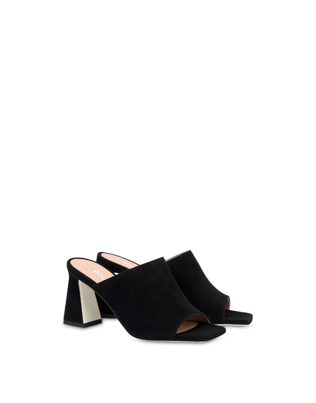 Pollini Mules Con Tacco In Camoscio Nina Nero Italy