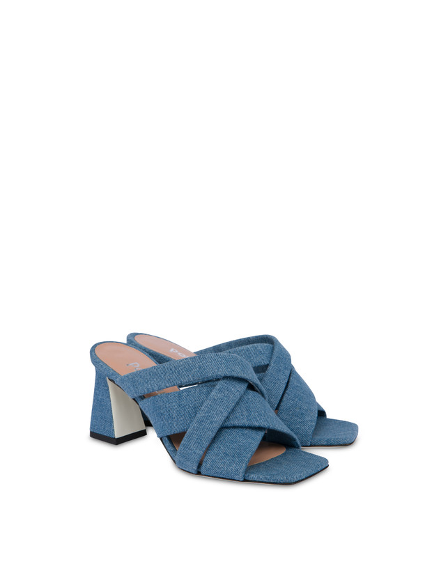 Pollini Mules Con Tacco In Tessuto Denim Denim In Linea