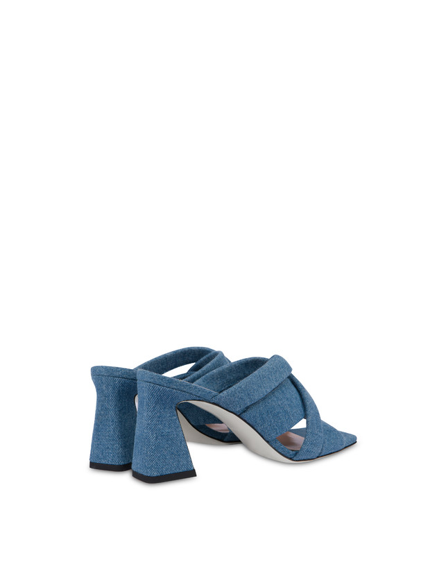 Pollini Mules Con Tacco In Tessuto Denim Denim In Linea