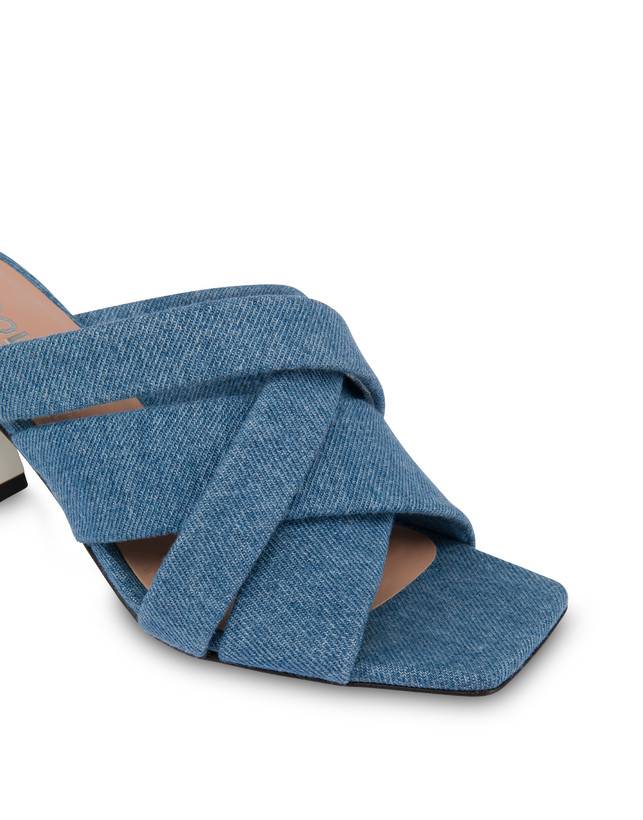 Pollini Mules Con Tacco In Tessuto Denim Denim In Linea