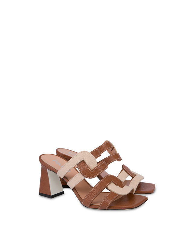 Pollini Mules Con Tacco In Vitello Interlock Wood/sabbia Pezzi Unici