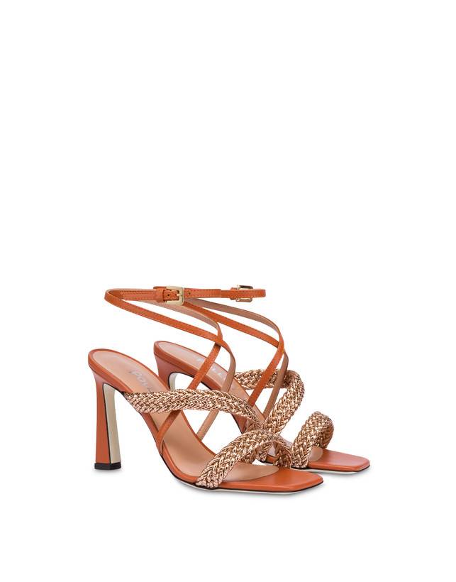Pollini Sandali Alti In Vitello E Specchio Laminato Italian Savoir Faire Rame/wood Promozione Limitata