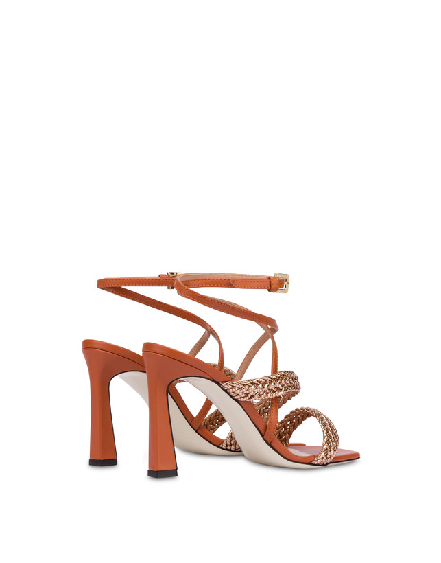 Pollini Sandali Alti In Vitello E Specchio Laminato Italian Savoir Faire Rame/wood Promozione Limitata