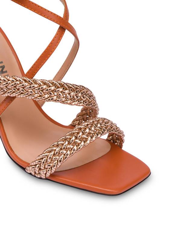 Pollini Sandali Alti In Vitello E Specchio Laminato Italian Savoir Faire Rame/wood Promozione Limitata