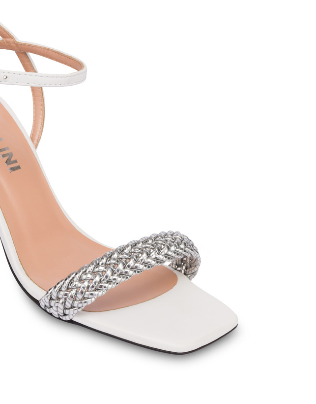 Pollini Sandali In Vitello E Specchio Laminato Italian Savoir Faire Argento/bianco Sottocosto