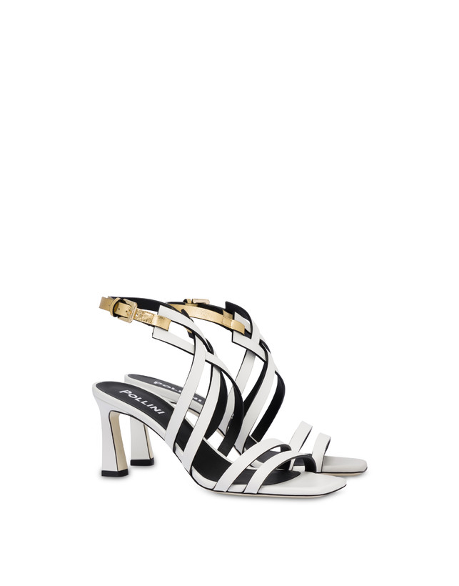 Pollini Sandali In Vitello E Nappa Laminata Incontri Bianco/oro Convenienza