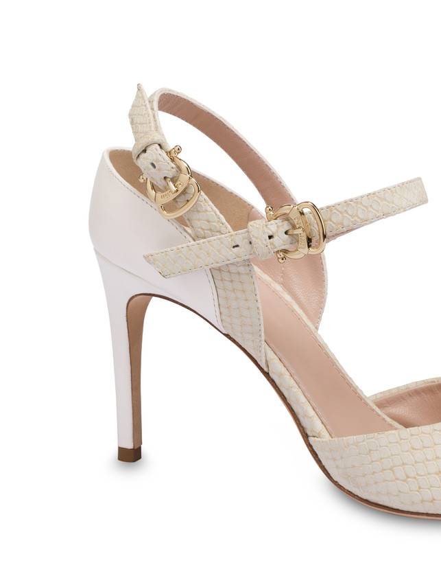Pollini Slingback In Vacchetta E Nabuk Stampa Pitone Vertigo Gesso/bianco Offerta